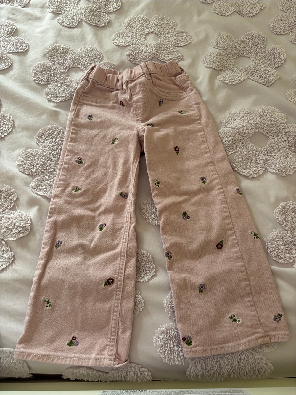 GAP Girls Pale Pink Embroidered Floral Wide Leg Jeans